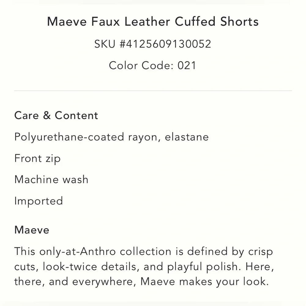 NWT new 12 Anthropologie Maeve faux leather cuffed shorts chocolate brown